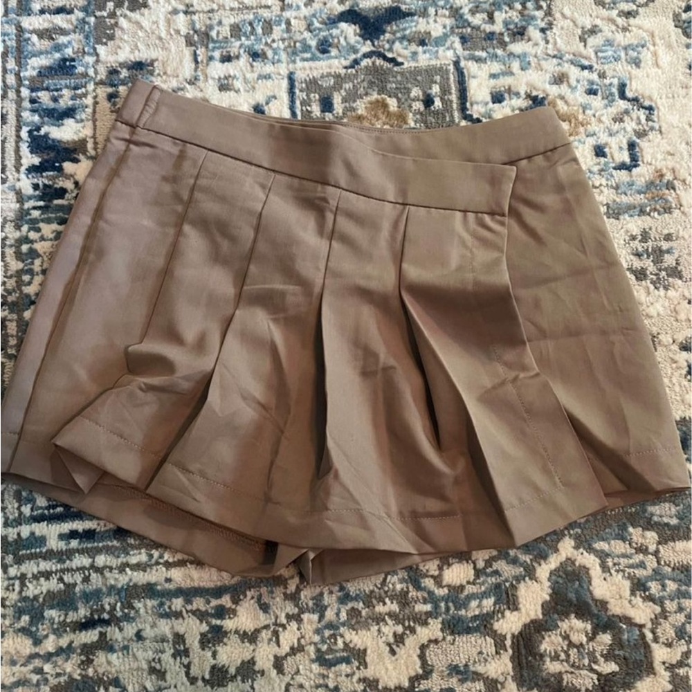 Beige Asymmetrical Pleated Skort